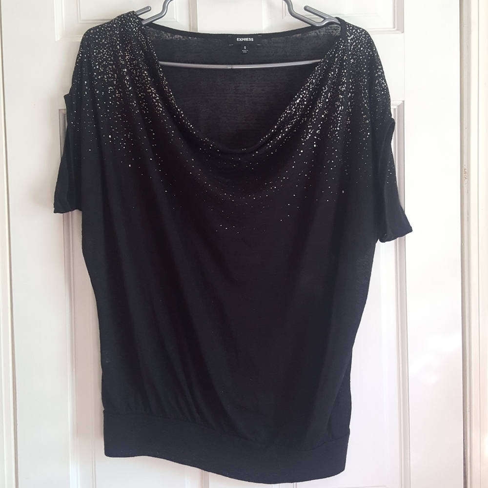 Express Metallic Cowl Neck Top